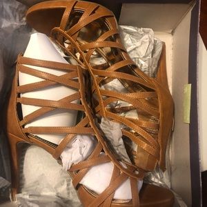 JLo Cognac Gladiator Heels NIB